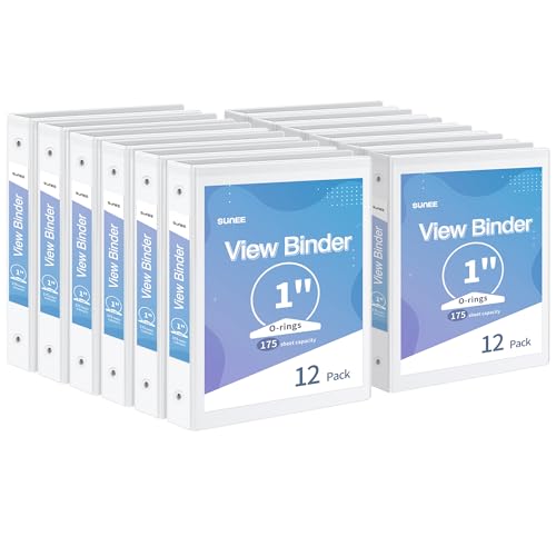 SUNEE 3 Ring Binder 1 Inch 12 Pack, Clear View Binder Three Ring PVC-Free (Fit 8.5x11 Inches) for School Binder or Office Binder Supplies, White Binder 1 SUNEE-3-Ring-Binder-1-Inch-12-Pack-Clear-View-Binder-Three-Ring-PVC-Free-Fit-85×11-Inches-for-School-Binder-or-Office-Binder-Supplies-White-Binder
