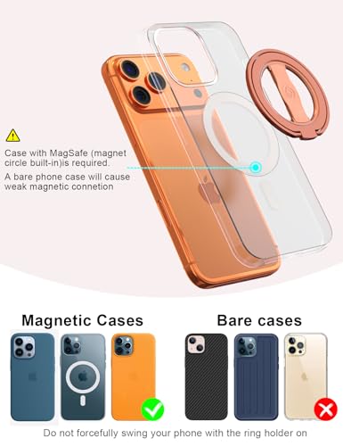 Image of EWA MagOne 3rd Gen [Compatible with MagSafe] Phone Grip Stand with Finger Strap, Removable Magnetic Ring Holder Kickstand Loop for iPhone 17,16,15,14,13,12 Series (Cosmic Orange)