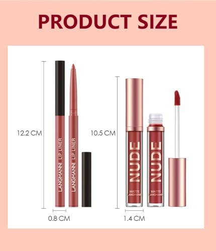 LANGMANNI 6 Matte Lipstick with 6 Lipliners Durable Makeup Set,Long-Lasting Non-Stick Cup Not Fade Waterproof Pigmented Velvet Lipgloss Kit Beauty Cosmetics Makeup Gift for Girls (#C)