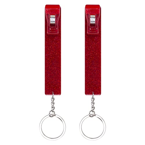 XIANGXING Newest Upgraded 2PCS Credit Card Puller Cute Debit Bank Card Grabber for Long Nails ATM Keychain Women with Plastic Clip (Red + Red)