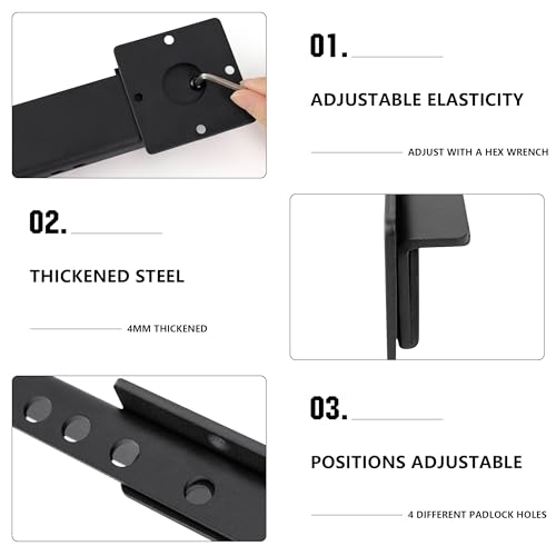 KINJOUZ 9" Flip Gate Latch Lock with 4 Padlock Holes, 4mm Extra Heavy Duty Carbon Steel Adjustable Door Latch for Sliding/Swing Gates, Outdoor Wooden Fence, Barn, Shed, Garage, Yard, Double Gate by KINJOUZ - Image 6