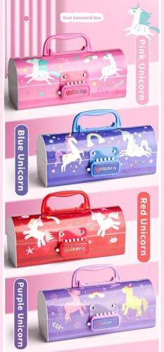 Image of Invite New Cartoon Theme Pencil Box with Push Pull Eraser Set for Kids | Suitcase Style Password Lock Stationery Organizer | School Supplies Gift Combo for Boys & Girls (Purple Unicorn + Eraser)