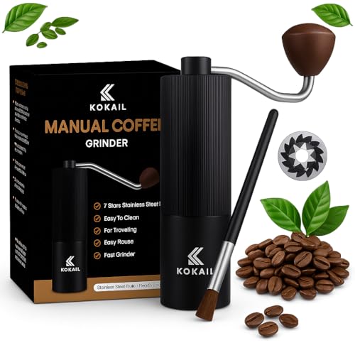 7- Star Manual Burr Coffee Grinder - Premium 420 Stainless Steel Coffee Hand Grinder with 30 g Capacity - Adjustable Coarseness for Espresso