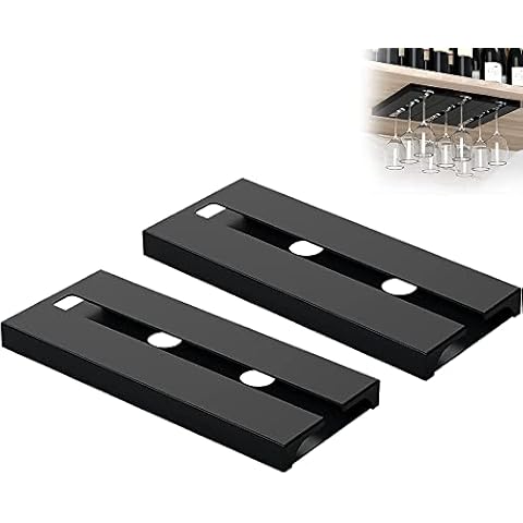 2 Stücke Stielglas Aufhänger, Hängender Weinglashalter, Schrank Weinglashalter, Kein Stanzen Weinglashalter, für Familie Restaurant Hotel Bar (Schwarz) Cover