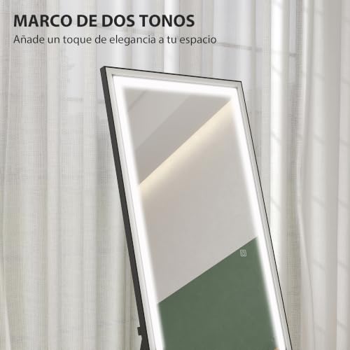 Miniatura 6 de Homcom Espejo De Pie Cuerpo Entero Con Luces, 165x60 Cm, Espejo De Cuerpo Entero, 3 Temperaturas De Color, Brillo Ajustable, Independiente, Apoyado Y De Pared, Para Dormitorio, Salón, Blanco Y Negro