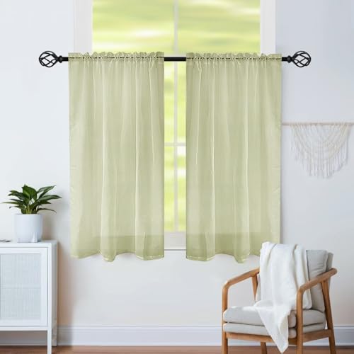 Karseteli Semi Voile Sheer Curtains 24 Inches Long 2 Panels Rod Pocket Window Treatment for Living Room Bedroom Dining Room(Sage Green 26" W x 24" L)