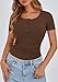 PRETTYGARDEN Womens 2026 Summer Short Sleeve Tops Ribbed Henley Button Slim Fit Basic Casual T Shirts Blouse Fashion Clothing (Coffee,Large)