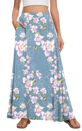 Image of Womens Maxi A-line Long Skirt Casual 2026 Elastic High Waist Flowy Skirts with Pockets