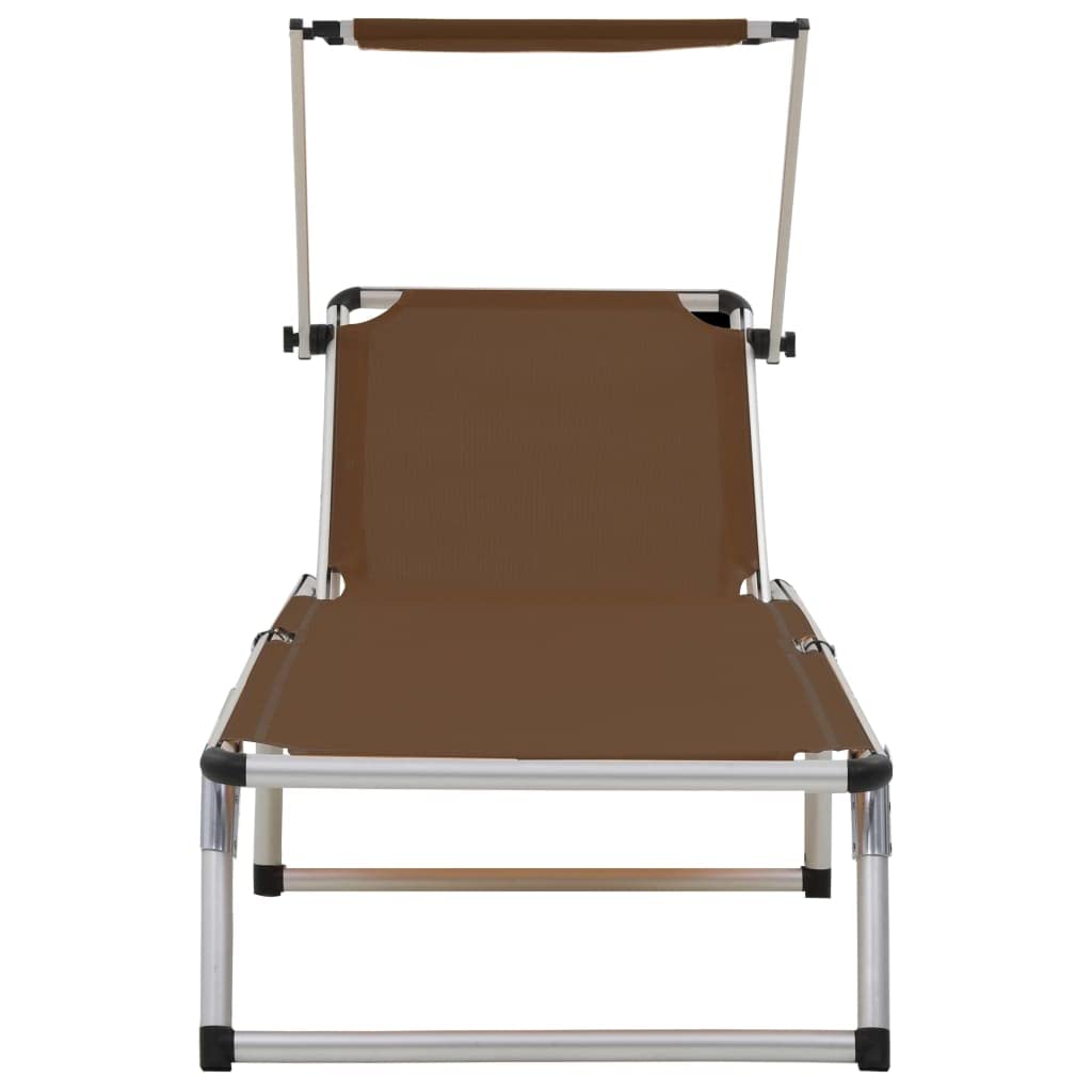 Klappbare Sonnenliegen mit Dach 2 STK braun Aluminium Textilene 186x58x75-105 cm verstellbar faltbar für Garten Balkon Terrasse entspannte Erholung