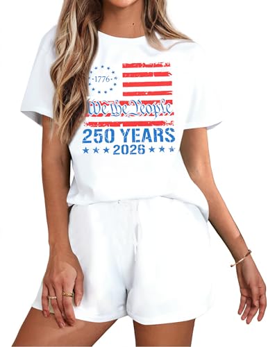 Image of VILOVE 4th of July 2 Piece Sequin Outfits Women 250 Anniversary Usa Shirts and Short Sets Casual Patriotic Shirt Summer Set