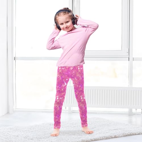 KLL Pink Glitter Texture Girls Athletic Leggings Fashion Full Length Lounge Pants Sports4
