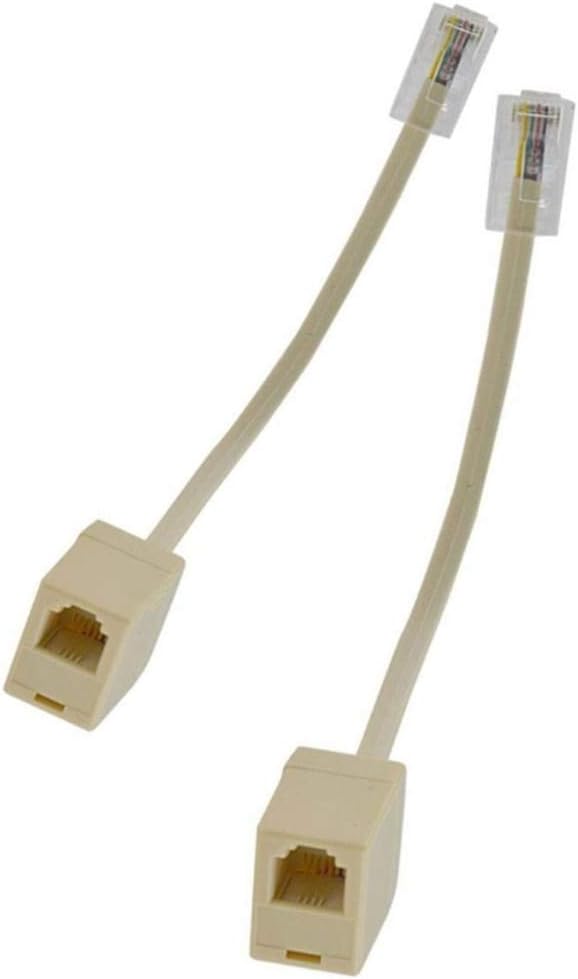 2Pcs Beige RJ45 8P4C Male Jack Plug Cord to RJ11 6P4C Female Telephone Ethernet Line Wire Connecting Adapter