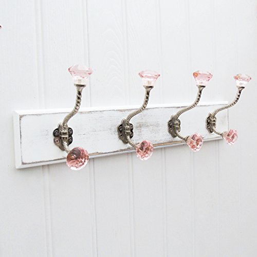 Bild: Jones & Grey Shabby Chic wei� Wandhaken Garderobe ? mit 4 rosa Glas Facet/Silber Haken f�r 25,00 EUR (-21%) statt 19,99 EUR bei amazon.de