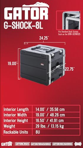Flight case Gator 8U en polyéthylène avec amortisseur caoutchouc