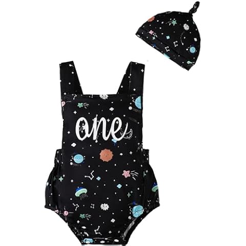 Happidoo Baby Boy First Birthday Outfit 1st Birthday Clothes Bodysuit One Year Old Space Romper (Black,6-12 Months) Cover