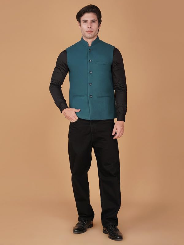 Image of VASTRAA FUSION Men's Traditional Woolen Nehru Jacket Modi Waistcoat