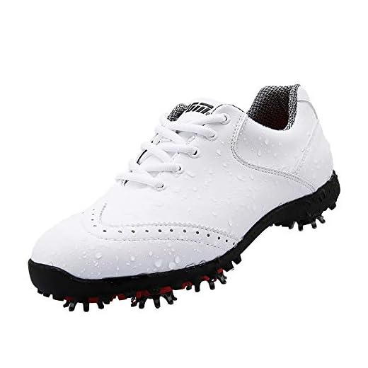 XFQ Zapatos del Golf De Las Mujeres, Casual Impermeable De Moda De Cuero Zapatillas De Deporte del Golf Spikes Giratoria Hebilla,Blanco,40EU