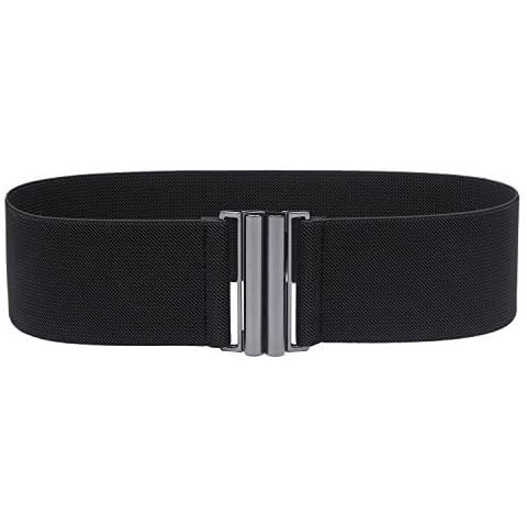 Syuer Womens Wide Elastic Waist Belt Cinch Belt Trimmer Stretch Waistband (S-M (26"-31"), Black (Black Buckle)) Cover