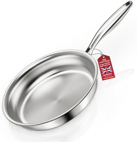 3 Layer Stainless Steel Frying Pan，Fast & Even Heat,Uncoated Stai...
