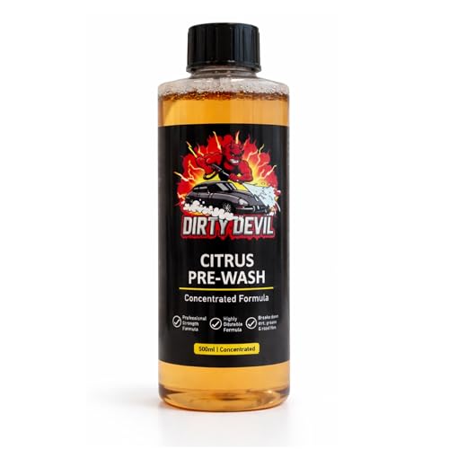 DIRTY DEVIL Concentrated Citrus Pre Wash Powerful Pre Wash - Cuts Through Dirt Bugs & Road Grime Safe on All Surfaces - Powerful Degreaser for Paint Plastic & Wheels (500 ml)