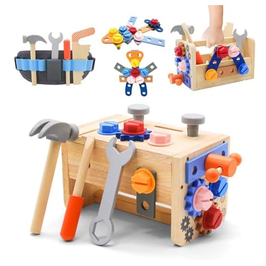 JadeLink Kids Tool Set with Tool Belt 39 PCS Wooden Tool Set for Kids 3 4 5 Years Old, Montessori Toys Educational Toddler Pretend Play Learning STEM Toys, Gift for 3+ Years Old Boy Girl