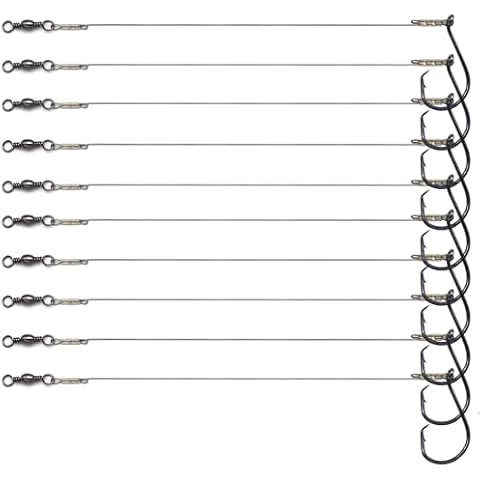 SENYUBBY 1#-8/0# Offset Octopus Hooks Rig, Fishing Wire Leader -Heavy Duty Stainless Steel Wire Line Leaders with Rolling Swivel and Barb Hooks, Fishing Lure Bait Rig Saltwater… Cover