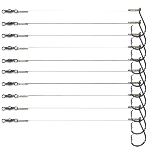 SENYUBBY 1#-8/0# Offset Octopus Hooks Rig, Fishing Wire Leader -Heavy Duty Stainless Steel Wire Line Leaders with Rolling Swivel and Barb Hooks, Fishing Lure Bait Rig Saltwater…