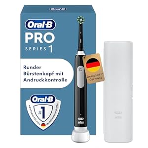 Oral-B Pro Series 1 Elektrische Zahnbürste/Electric Toothbrush, 1 Aufsteckbürste, 3 Putzmodi und Drucksensor für Zahnpflege, Reiseetui, Designed by Braun, black