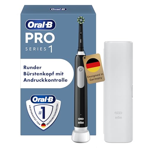 Oral-B Pro Series 1 Elektrische Zahnbürste/Electric Toothbrush, 1 Aufsteckbürste, 3 Putzmodi und Drucksensor für Zahnpflege, Reiseetui, Designed by Braun, black