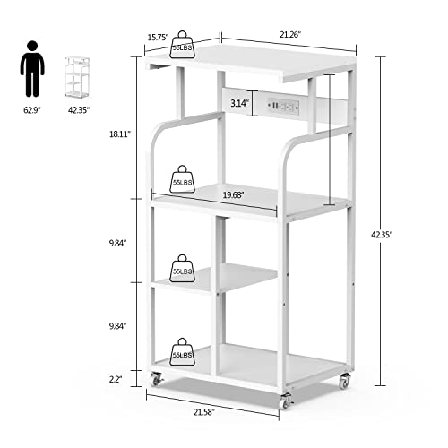 Vedecasa Mobile High Printer Stand With Power Outlet Charging Plugs Usb Port Office Storage Shelf Includes Computer Tower Cpu Stand Holder With Wheel (White) #TOP4