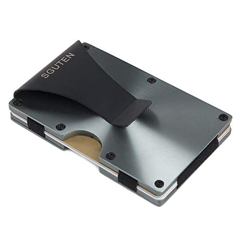 Mens Money Clip Card Holder,SGUTEN RFID Blocking Credit Card Holder Anti Scan Card Case Aluminum Wallets For Men Black Gray
