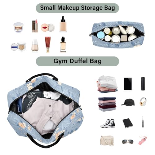 Large Travel Duffel Bag Sports Tote Gym Bag Overnight Weekender Bags Blue Background Floral Carry On Luggage with Toiletry Bags4