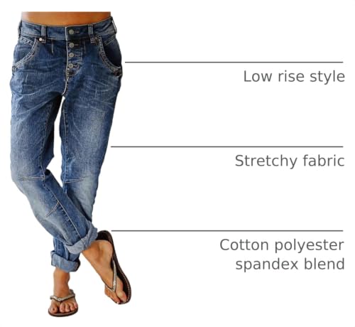 Image of Flamingals Women's Straight Leg Jeans Mid Rise Button Fly Stretchy Wash Stitch Detail 90s Casual Trendy Denim Jeans