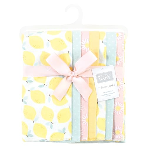 Image of Hudson Baby Unisex Baby Cotton Poly Flannel Burp Cloths, Lemon Daisy 7 Pack, One Size