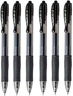 Pilot G2 07 Black Fine Retractable Gel Ink Pen Rollerball 0.7mm Nib Tip 0.39mm Line Width Refillable BL-G2-7 (Pack Of 6)