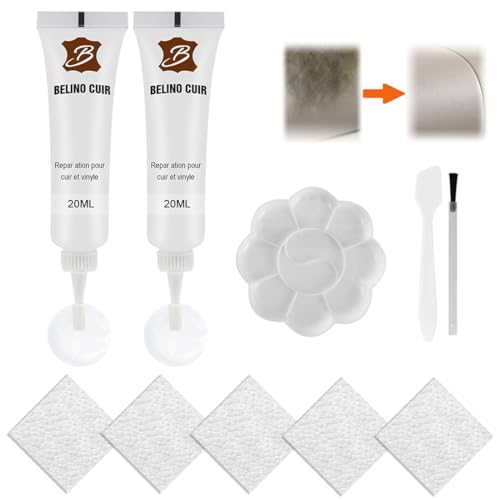 Jiounie Kit Riparazione Divano, 2 Pezzi Pelle, Balsamo per Riparazione in Pelle per Divano, Giacca e Seggiolino Auto (Bianco)