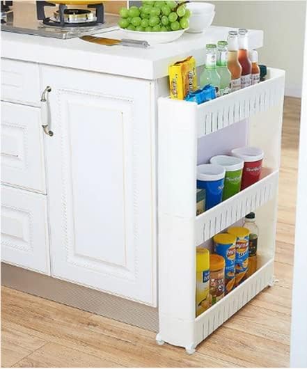 Copper Top - 3-Tier Slim Slide Out Kitchen Trolley, Storage Shelf, Moving Wall Cabinets Tower Holder Rack on Wheels, Rolling Storage Unit Cart for Kitchen, Bathroom, Laundry