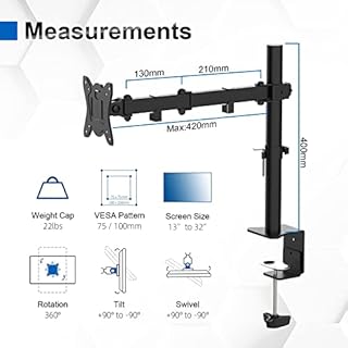 GRIFEMA GB2001-1 Braccio per Monitor Singolo, Supporto Regolabile in Altezza per Schermi LED LCD da 13" - 32", Rotazione a 360°,Dimensioni VESA 75/100, capacità di Peso Fino a 10 kg, Nero