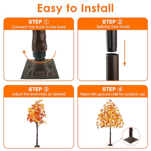 6FT Artificial Lighted Maple Tree, Fall Thanksgiving Decor with Timer, 150 LED Warm White Prelit Light up Fall Maple Tree for Indoor Outdoor Halloween Autumn Home Party Decorations, Orange