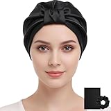 ZVBRSKM Seidenhaube Zum Schlafen, Schwarz Bonnet Satin Mit Geschenkbox und Haarring, Bonnet Seide, Schlafhaube Aus Seide, Weiches Bonnet Für Haarpflege, Bequemes Bonett Für Die Nacht