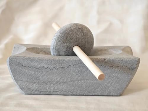 Bluestone roll, Song Dynasty tea grinding, small stone mortar, roller, matcha powder production, tea cake grinding, coffee bean grinding. 5.9 inches long, stone color without polishing.