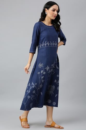 Image of W for Woman Women's Rayon Relaxed Fit Casual Floral Kurta with Kantha Details