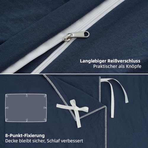 Duvetnova Bettwäsche Blau 135x200 4teilig Superweiche Vorgewaschene Mikrofaser Baumwollähnlich ÖKO-TEX 2 Bettbezüge 135 x 200+2… – Ansicht 5