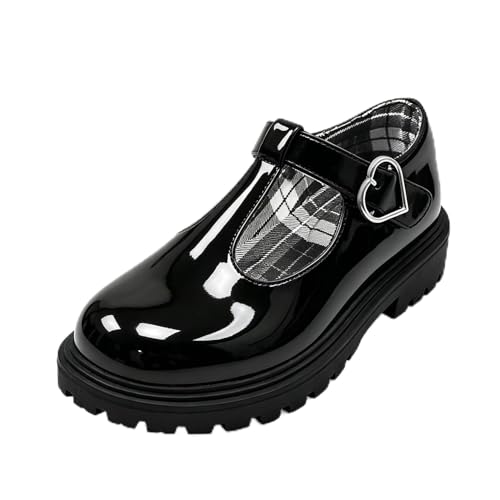 Popusister Toddler Girl School Shoes Black Mary Janes with Thick Padded Insole and Bow,Toddler Little Kid Round Toe Dress Shoes for School Uniform Wedding Party Church,Comfortable Soft Walking Flats