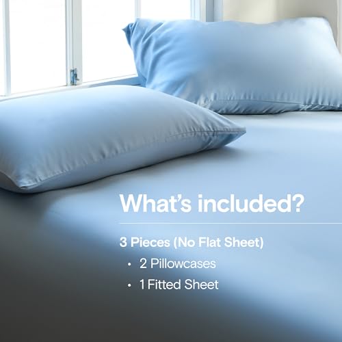 Image of DOZ Sheet Set, 100% Viscose derived from Bamboo, Organically Grown, Buttery Soft, Cooling Sheets, High GSM, Deep Pockets - 3 Piece - 2 Pillowcases 1 Fitted Sheet (Sky, Queen)