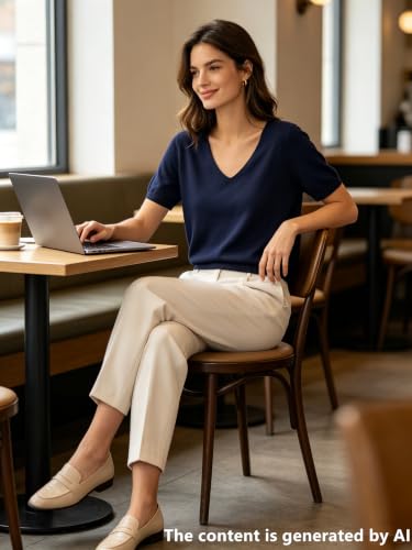 Image of DAIMIDY Women's Short Sleeve Sweater V Neck Summer Knit Tops | Business Casual Tops| Soft,Lightweight,Breathable and Comfortable| Perfect for Shopping,Date,Vacation,Daily Wear Etc.