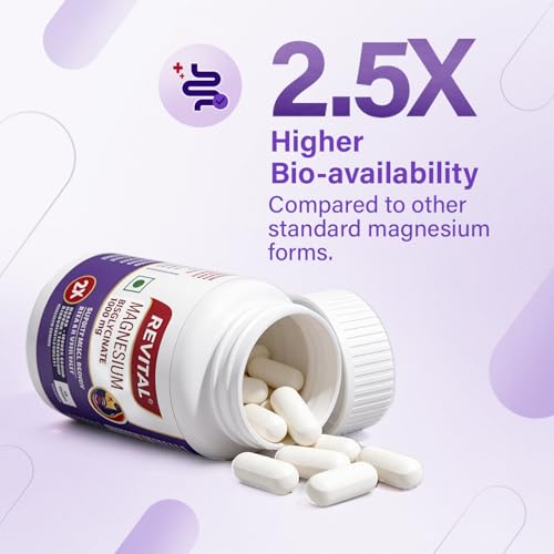 Image of Revital Magnesium Bisglycinate | Chelated |100% RDA | 440mg Elemental Magnesium| 13% Higher Absorption| Scientifically crafted for both men & women | 2.5X Higher Bioavailability | Muscle Recovery & Stress Relief | Restful Sleep Support | 60 Tablets