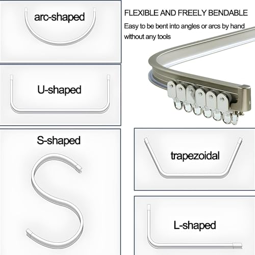 Riel de cortina flexible de aluminio blanco, sistema ajustable de pared, 3,40 m 3