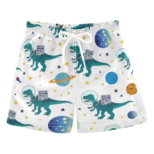 YANENDIE Boy Swim Trunks Space Dinosaurs Summer Beach Quick Dry Swimsuit Bathing Suit, 2-8T