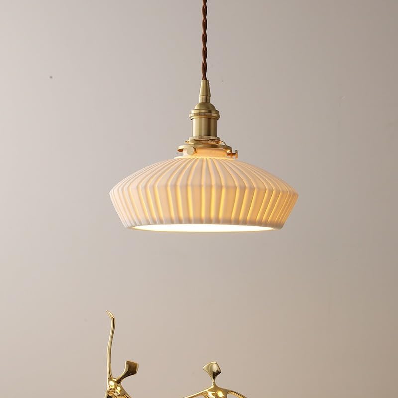 Miniatura 2 de Mid Century Vintage Pendant Light Fixture, Modern Brushed Brass Ceiling Hanging Lighting, Height Adjustable White Glass Shade Chandelier for Dining